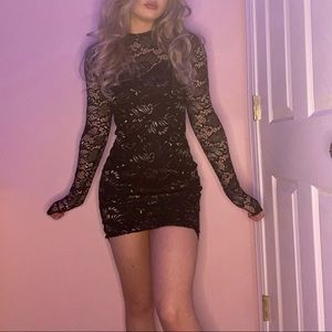 Lace tight black dress